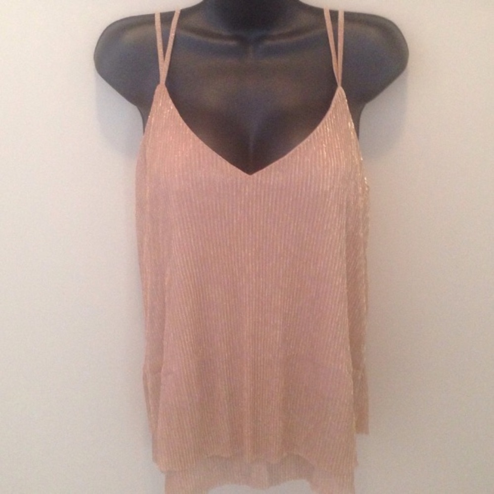 NWT Lined Rose Gold Cutout Strappy Tank - Picture 3 of 4